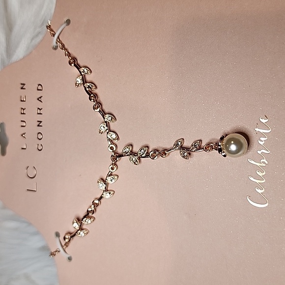 New Lauren Conrad Rosetone Necklace w/ Faux Pearl, NWT - Picture 3 of 4